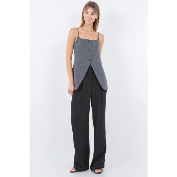 Square Neck Button Up Top - Grey - Picture 3 of 5